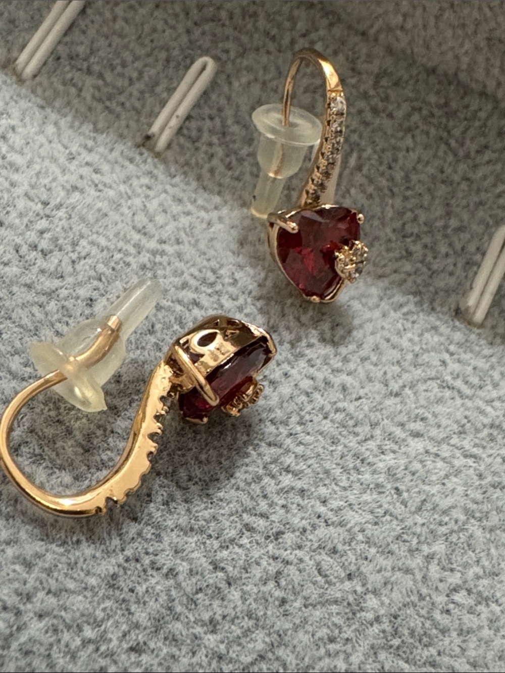Gold-Tone Heart Ruby Crystal Drop Earrings with Accent Stones